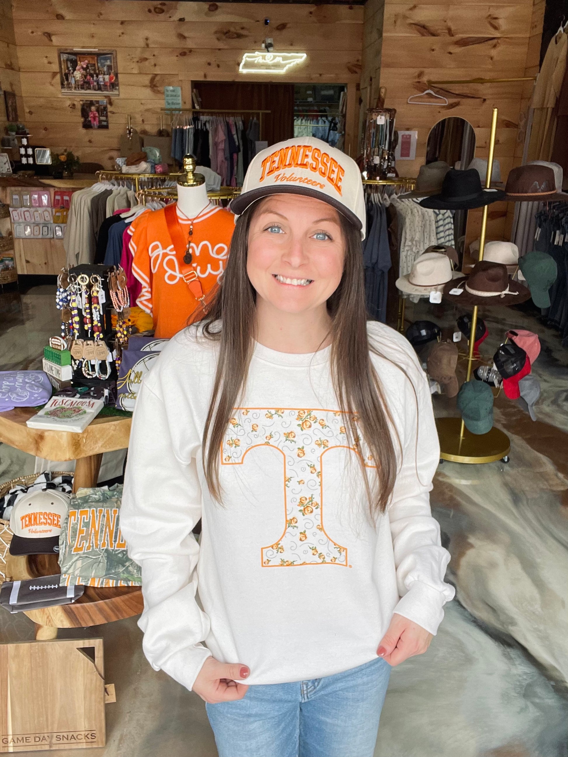Orange Floral “Power T” Crew Sweatshirt