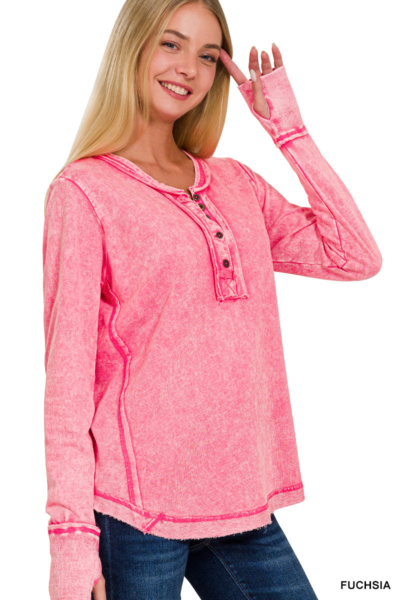 WASHED THUMB HOLE CUFFS LONG SLEEVE TOP