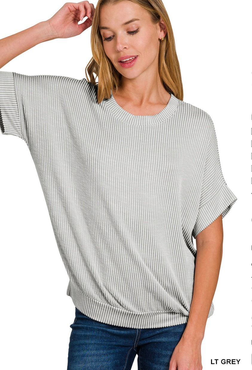 Corded Rib Short Sleeve Top