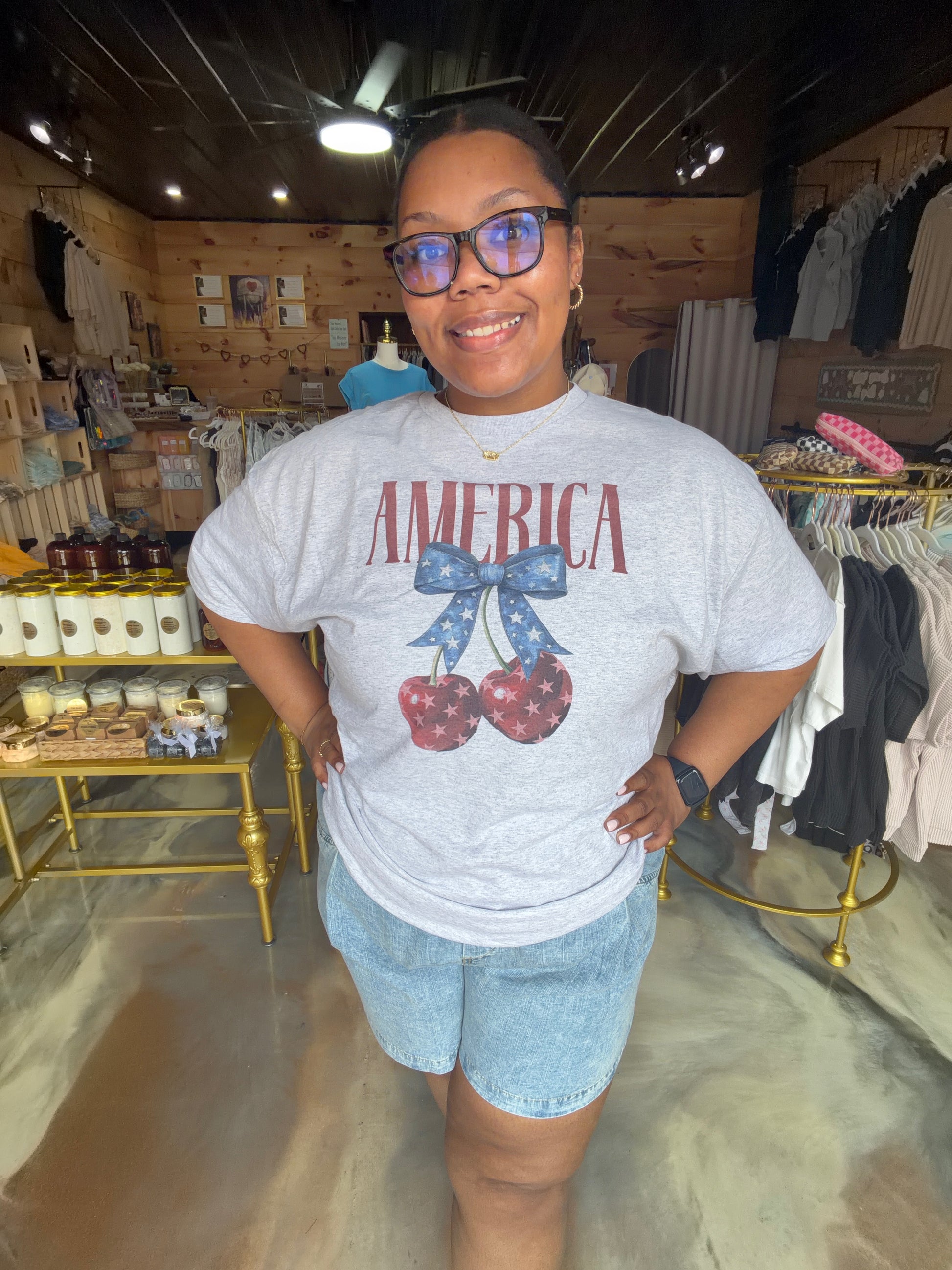America Cherry Bow Tshirt