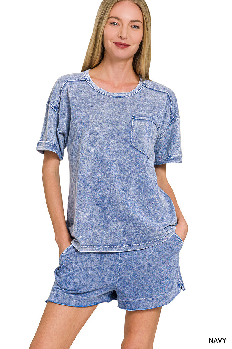 Halo Snow Washed Exposed Seam Top & Shorts Set