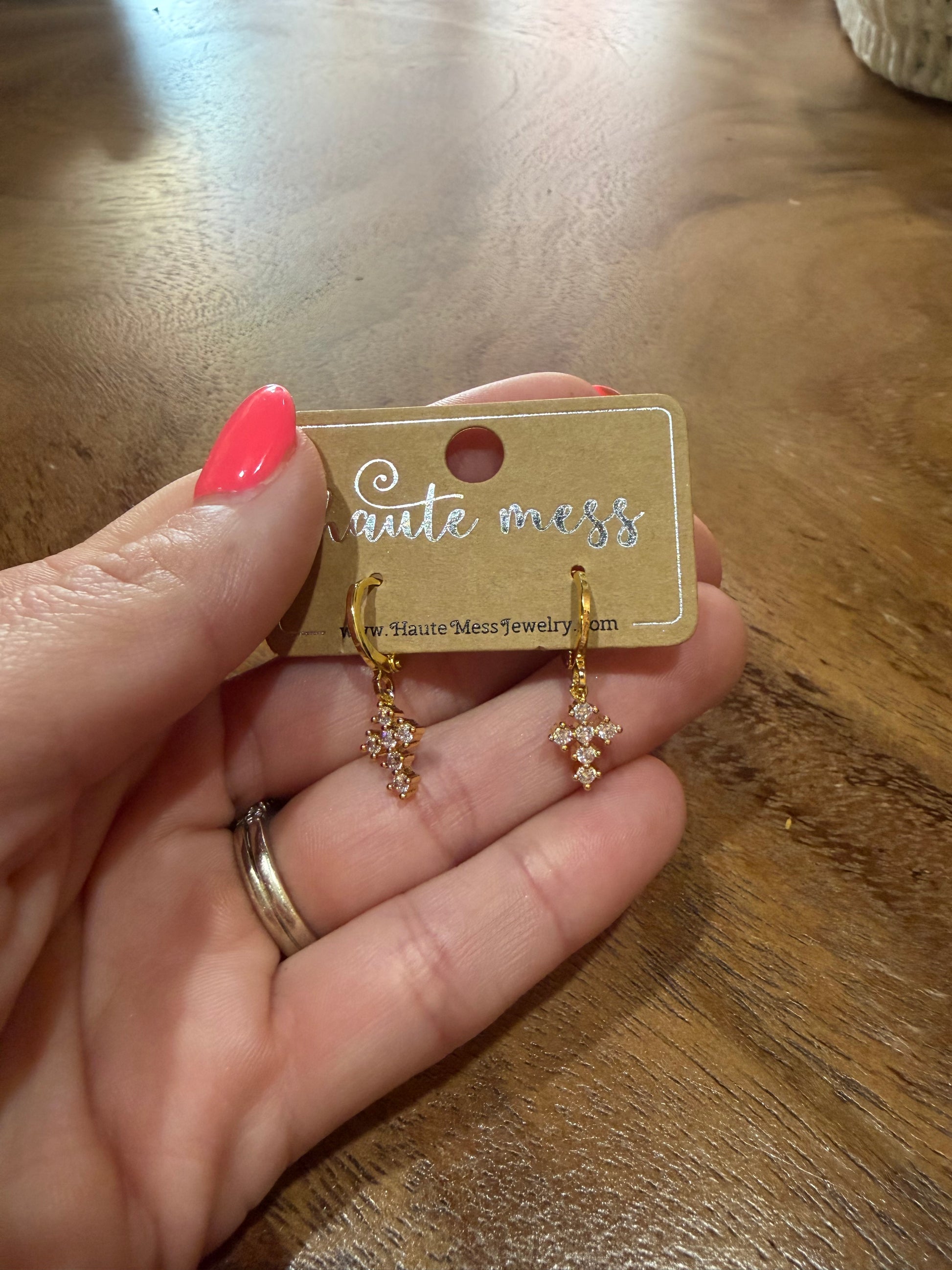Ornate Huggies on Cross Earrings