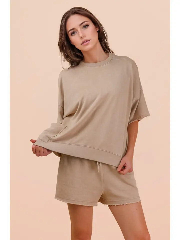PLUS Size Mineral Washed Knit Casual Top & Shorts