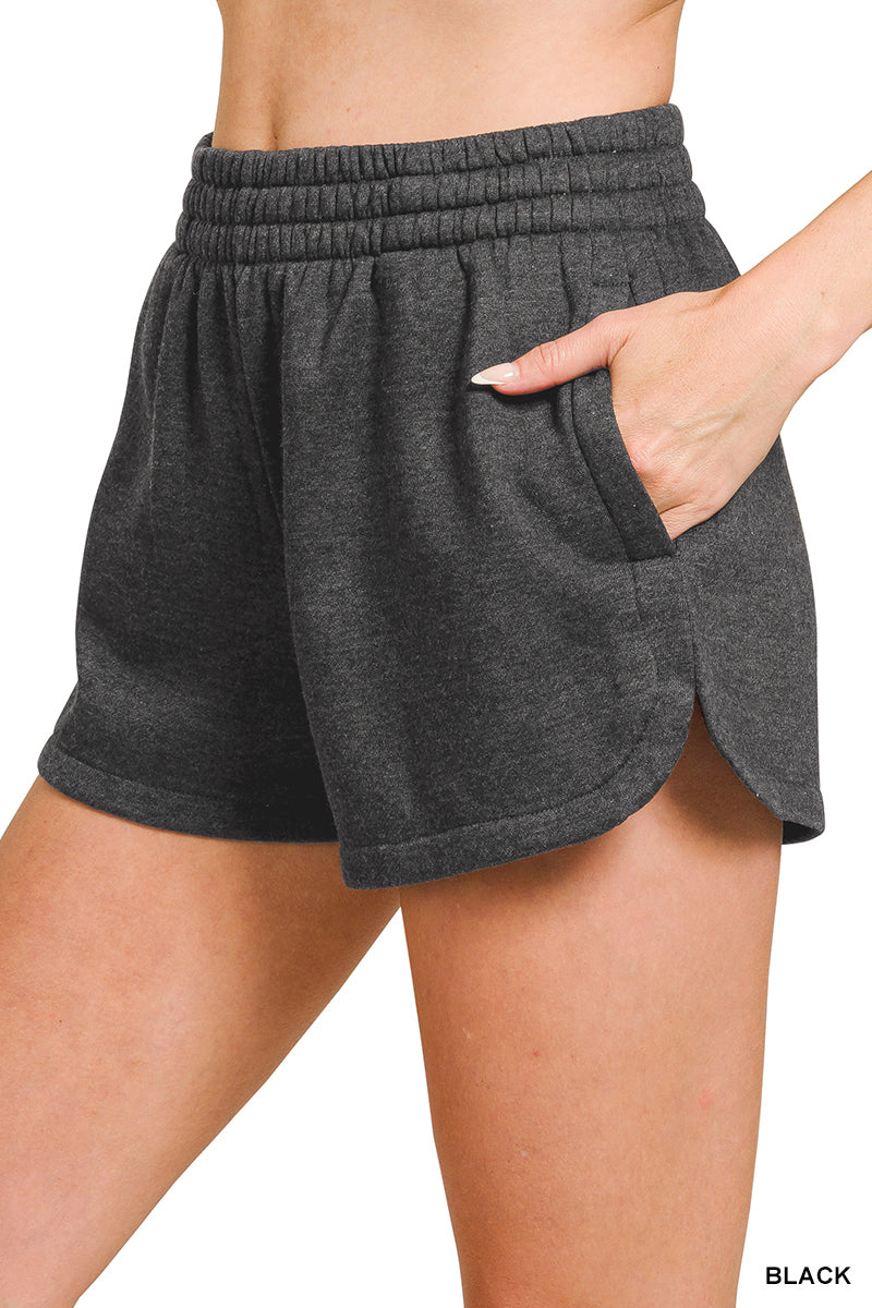 Acid Washed Elastic Waistband Dolphin Shorts