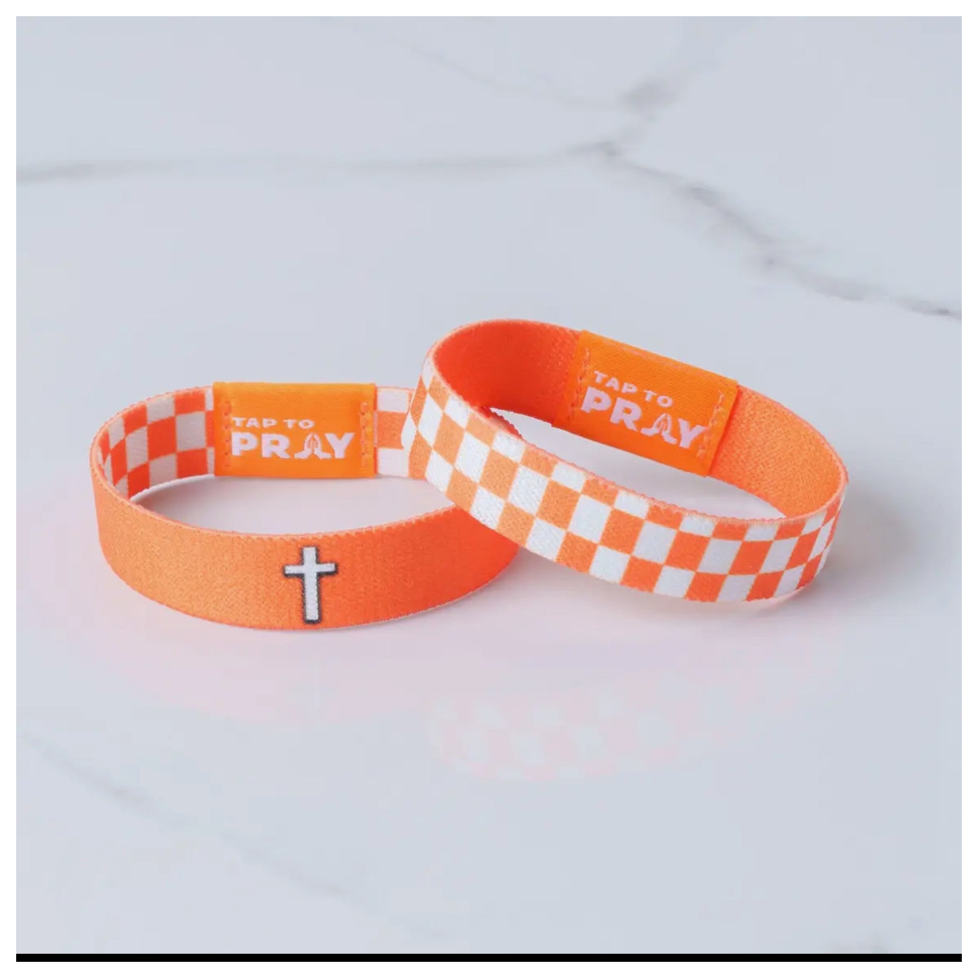 Tap to Pray Wristband Orange and White Checkers