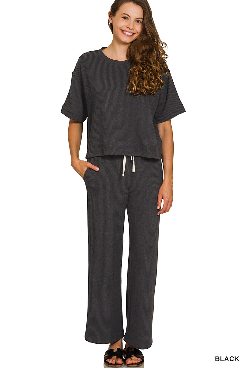 Raised rib short sleeve tee and pant set