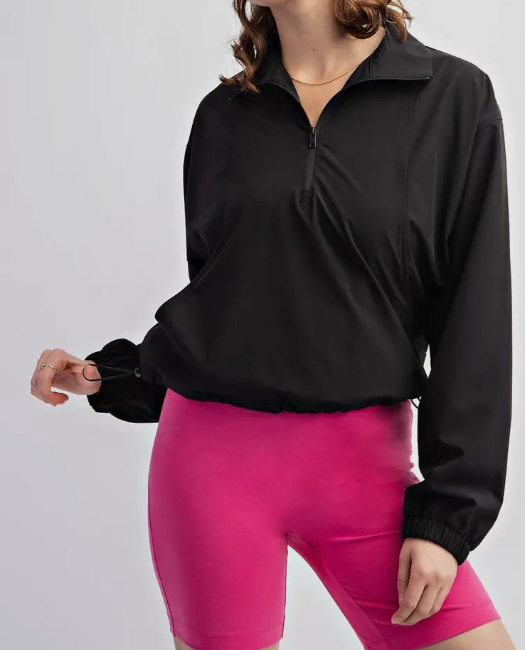 Woven Quarter Zip Top W/ Coll