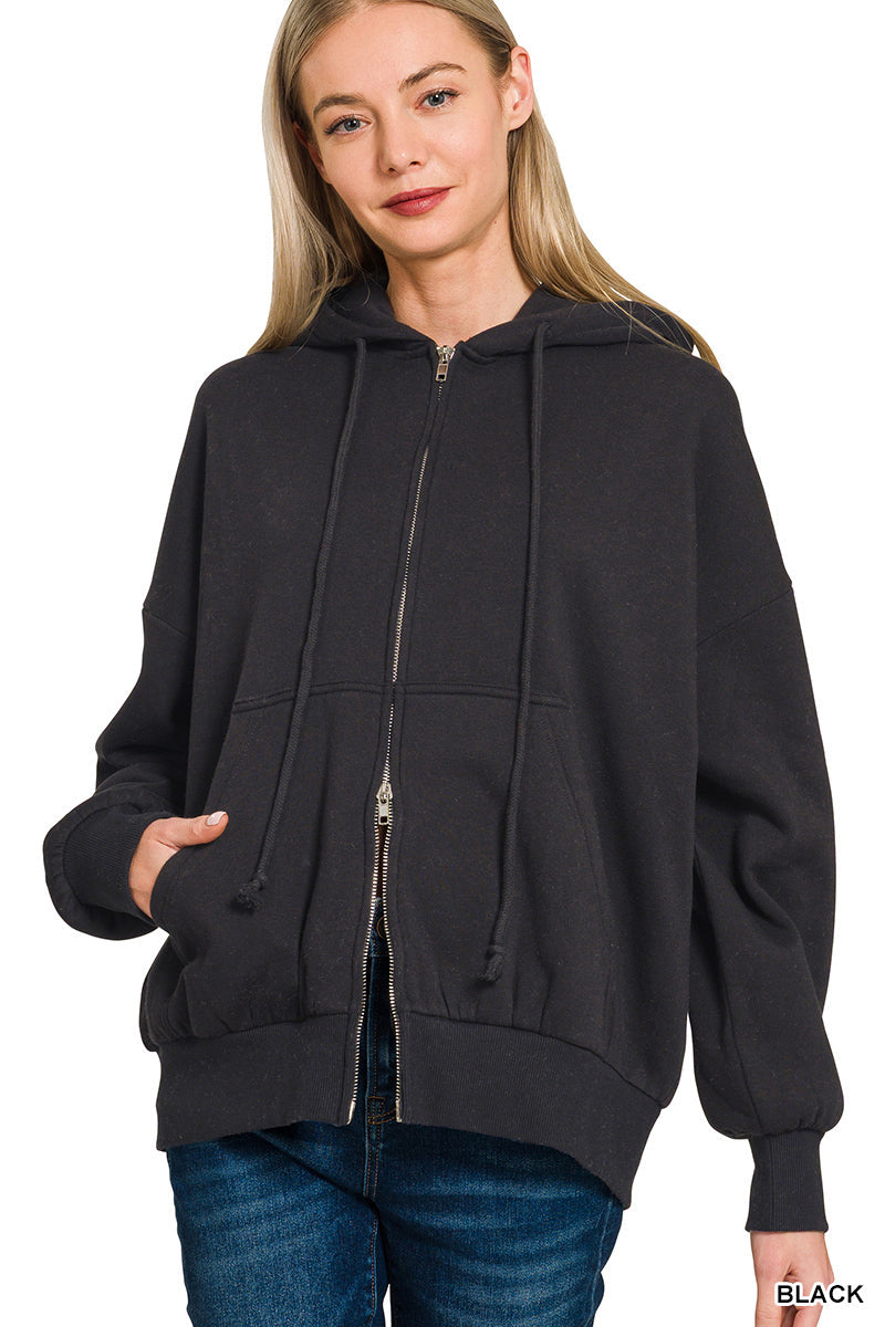 Fleece zip-up hoodie with pockets
