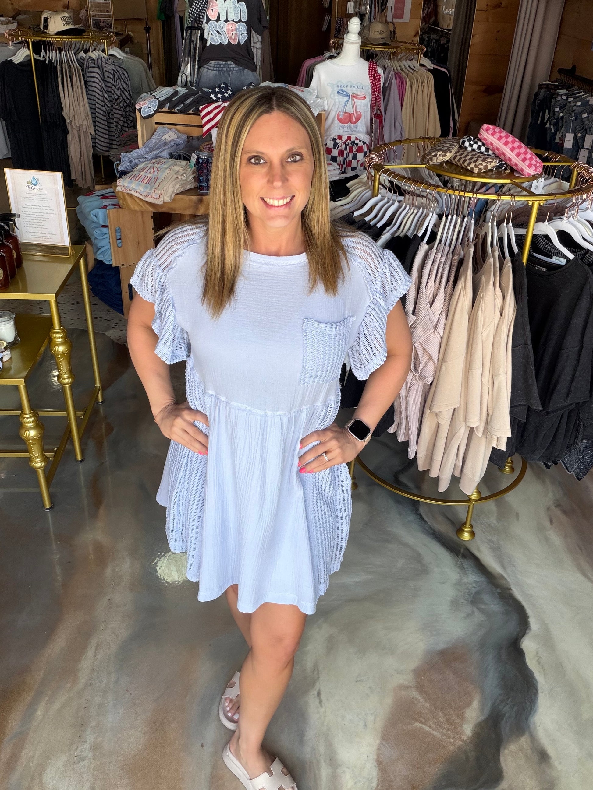 Waffle Knit Contrast Solid Comfy Mini Dress