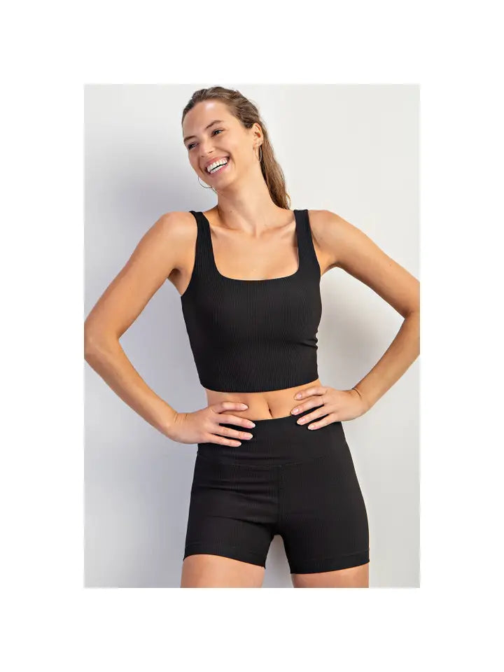Nylon Rib Square Neck Sleeveless Crop Top