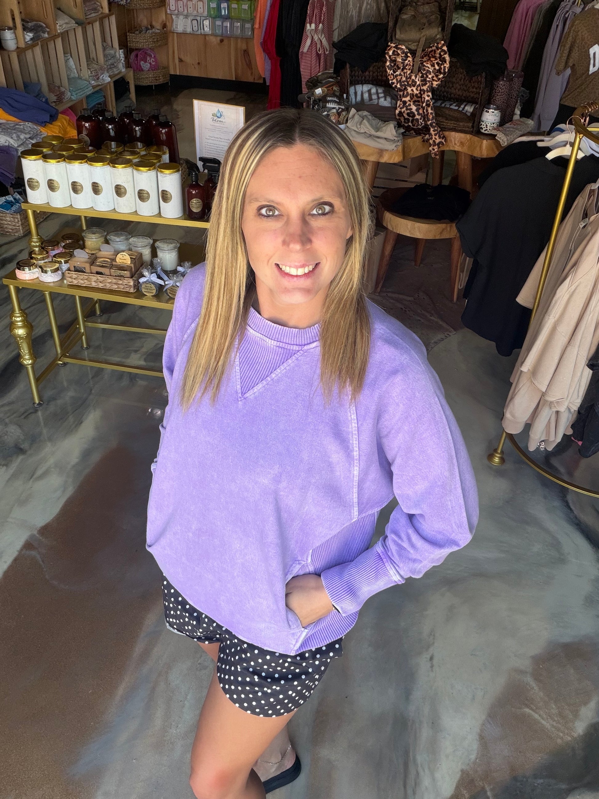Halo washed french terry round neck pullover