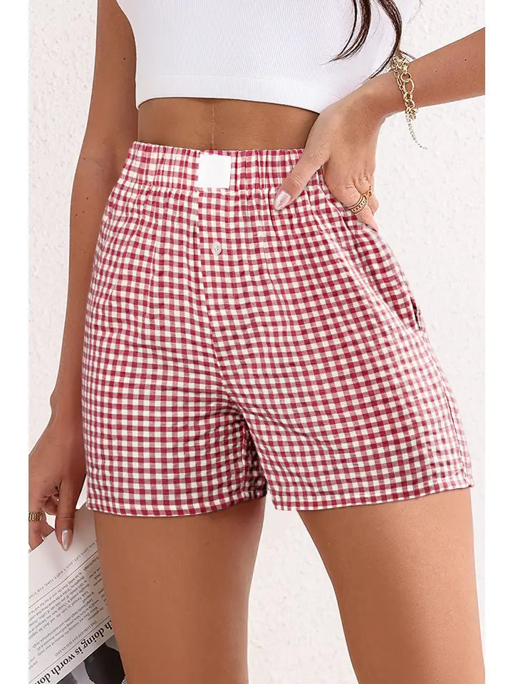 Stripe Plaid Printed High Waist Gingham Shorts
