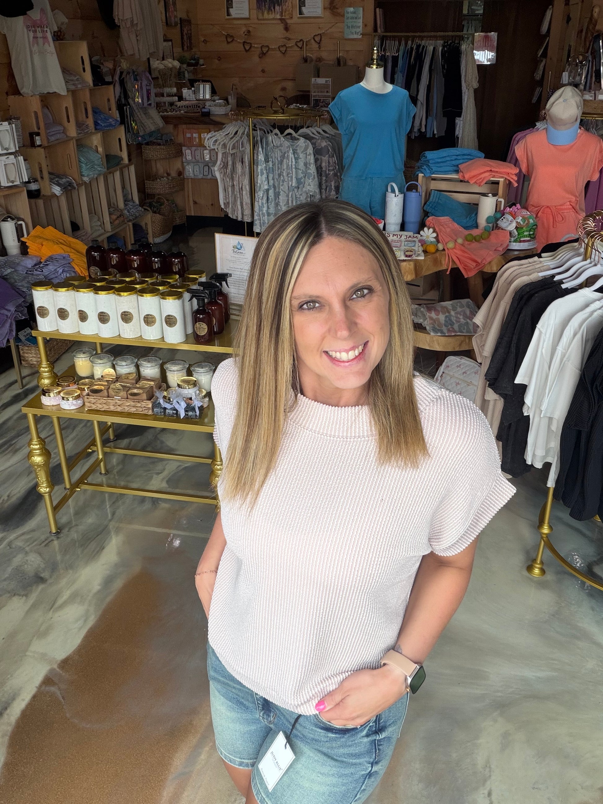 Raised Rib Cap Sleeve Top