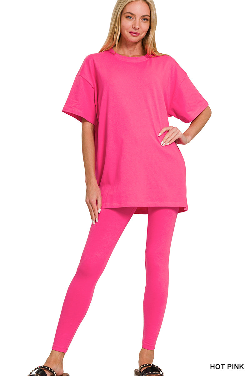 Cotton Round Neck Top & Legging Set