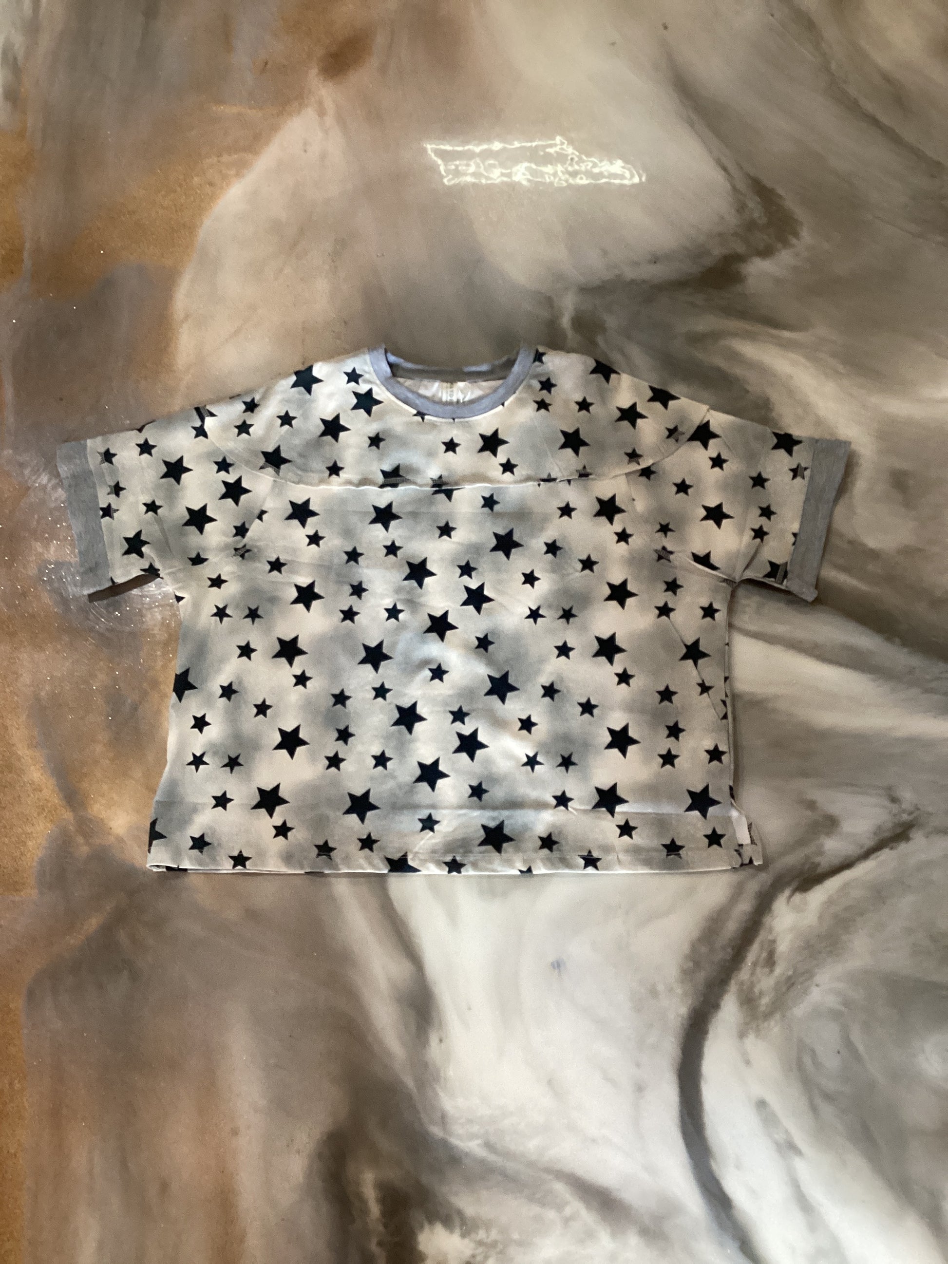 Womens Denim Star Patched Washed Knit Top