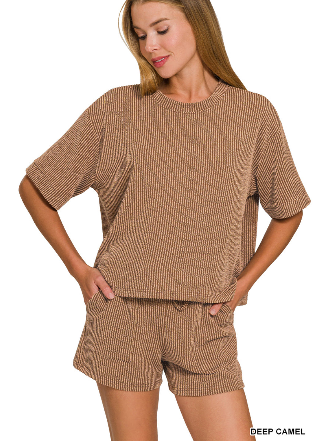 Corded rib short sleeve tee & short pants set