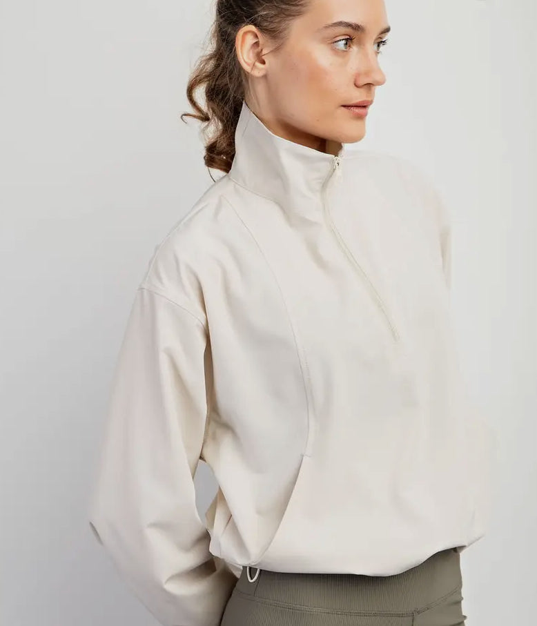 Woven Quarter Zip Top W/ Coll