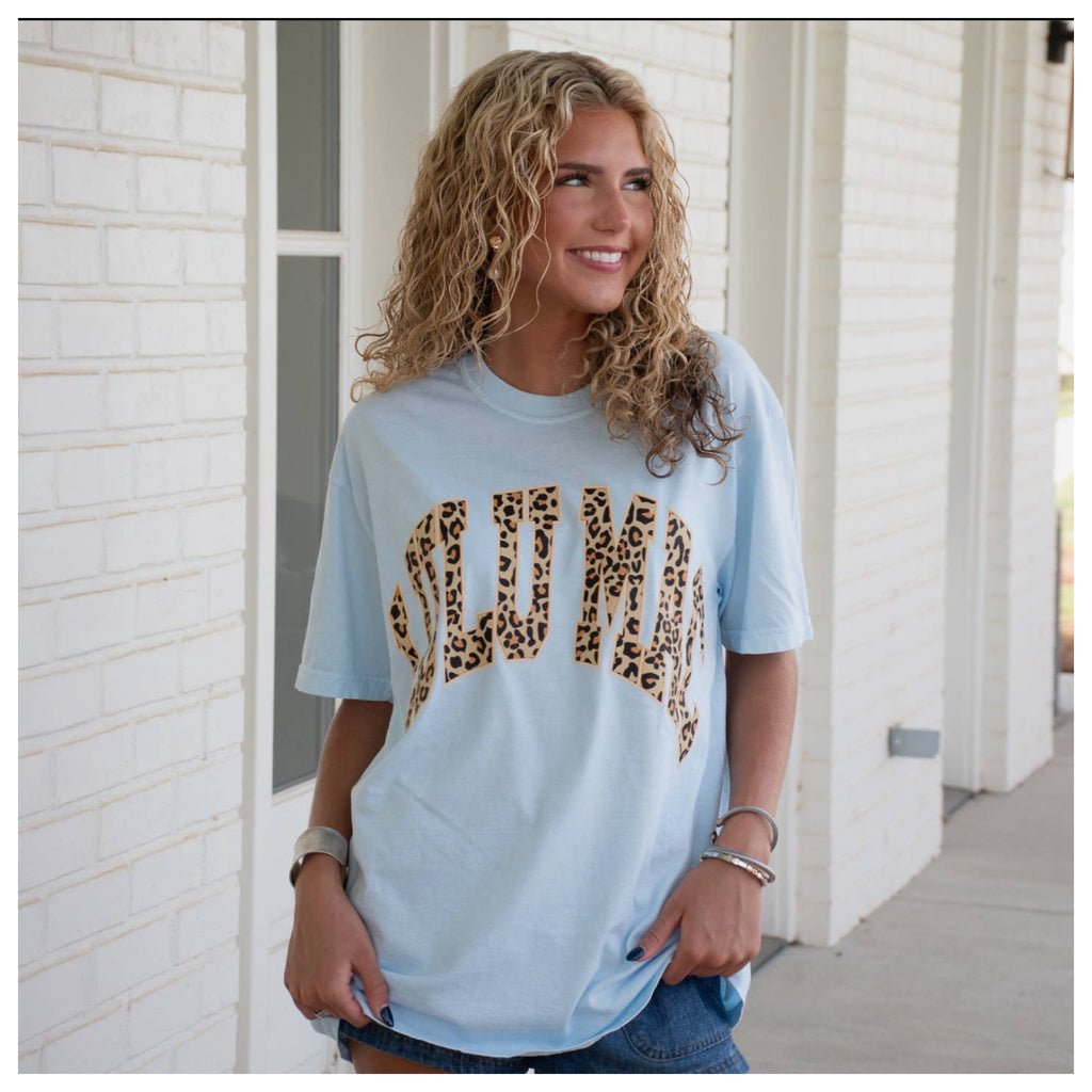 Lulumac blue leopard comfort colors tshirt