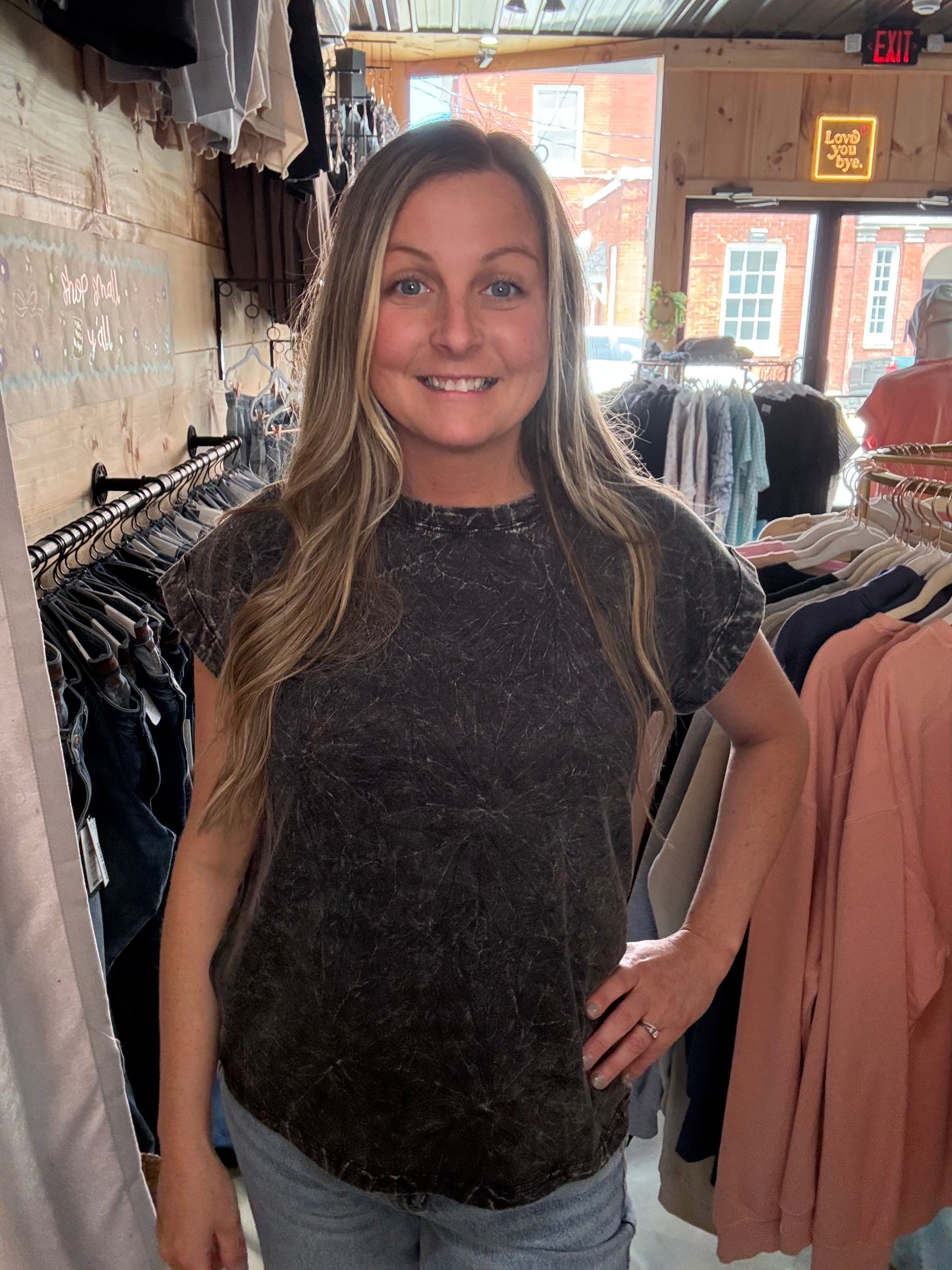 CRINKLE WASHED ROUND NECK FOLDED SHORT SLEEVE TEE