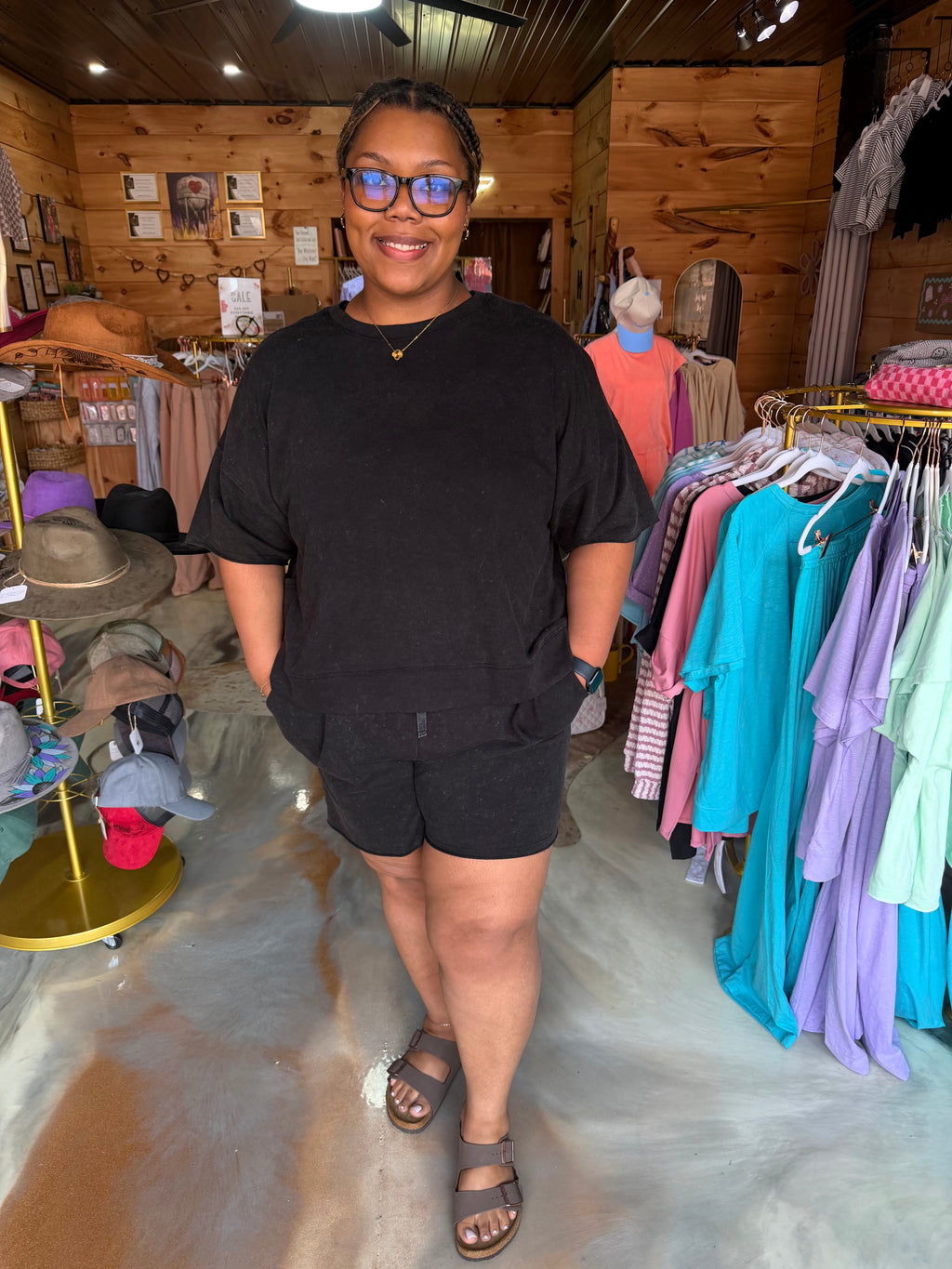 PLUS Size Mineral Washed Knit Casual Top & Shorts