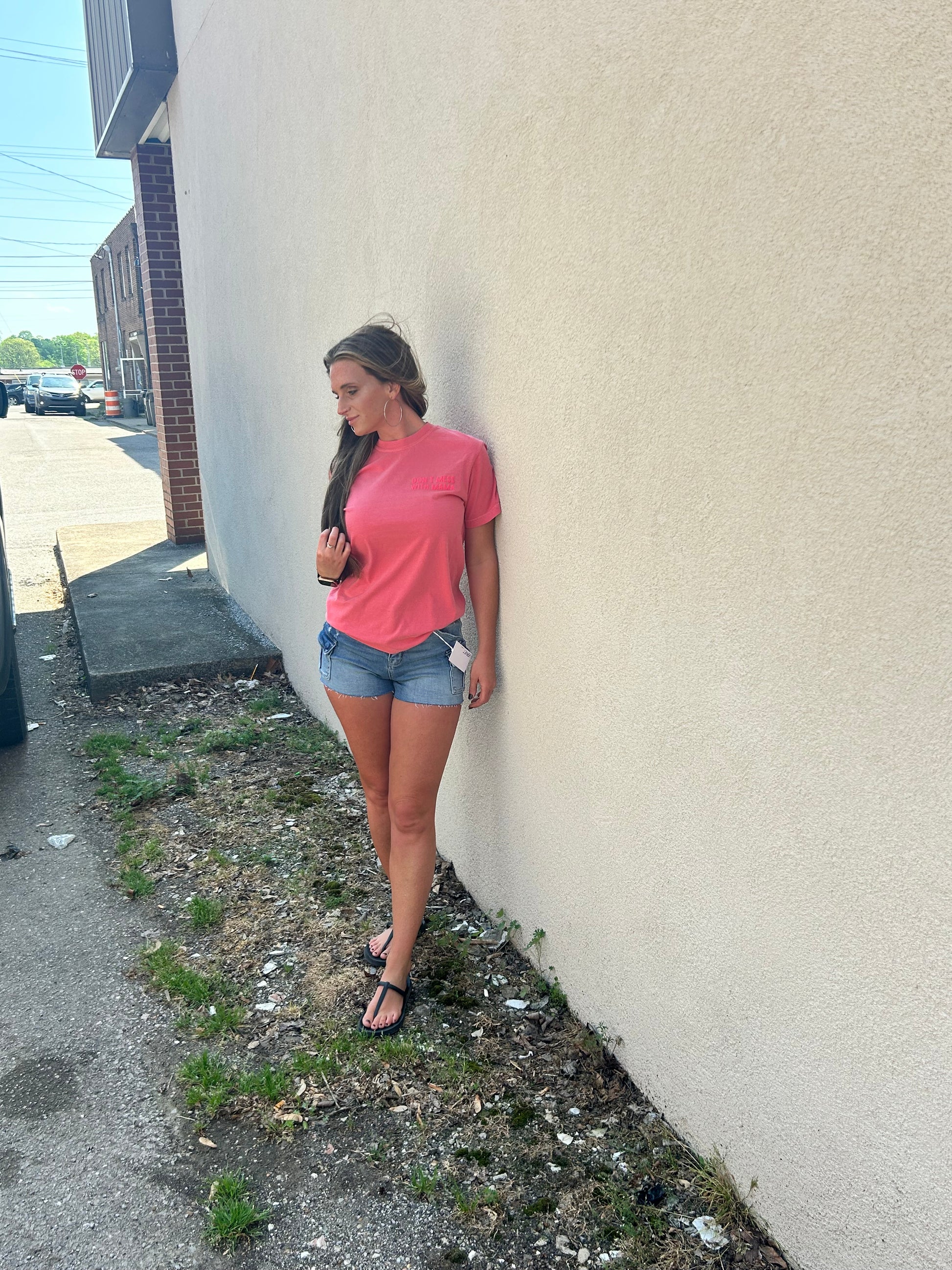 High Rise Denim Cargo Shorts