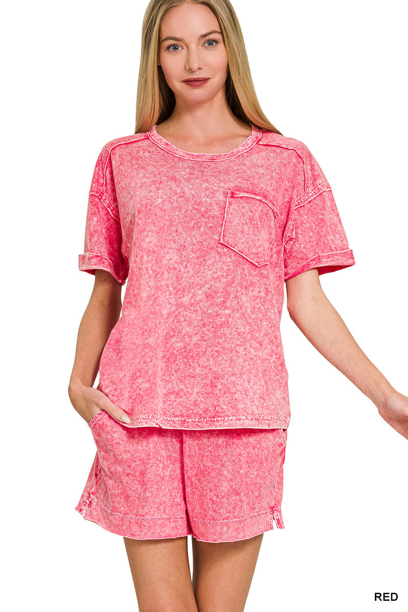 Halo Snow Washed Exposed Seam Top & Shorts Set
