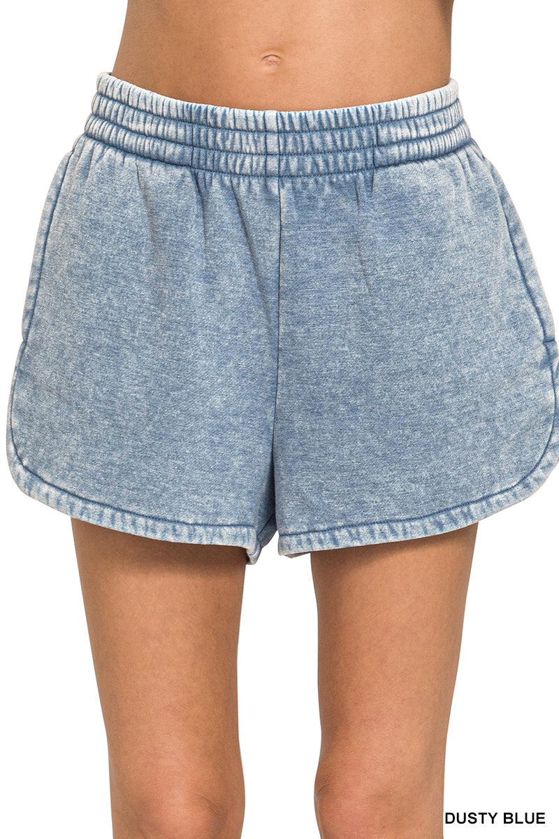 Acid Washed Elastic Waistband Dolphin Shorts