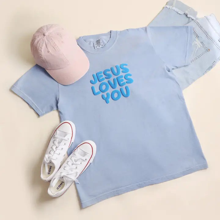 Jesus Loves You Puff Garment-Dyed Heavy T-Shirt