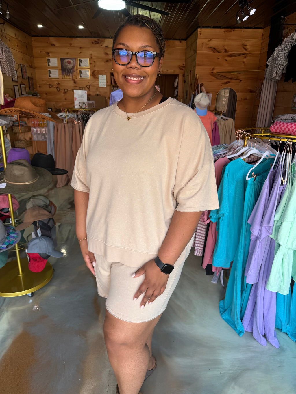 PLUS Size Mineral Washed Knit Casual Top & Shorts