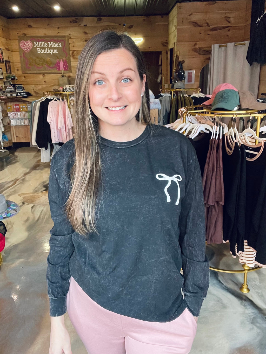 Bow Puff Mineral Wash Long Sleeve Shirt