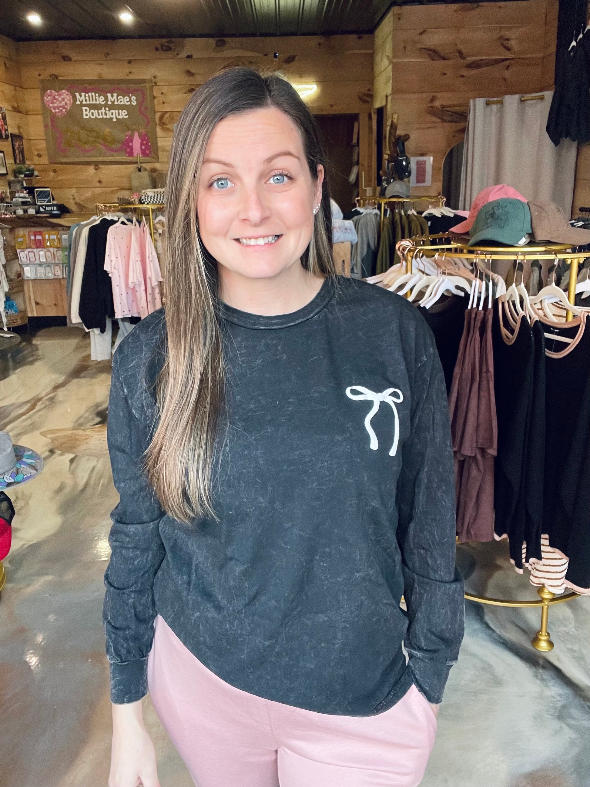 Bow Puff Mineral Wash Long Sleeve Shirt