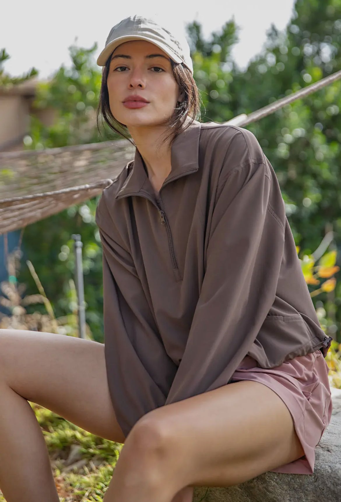 Woven Quarter Zip Top W/ Coll