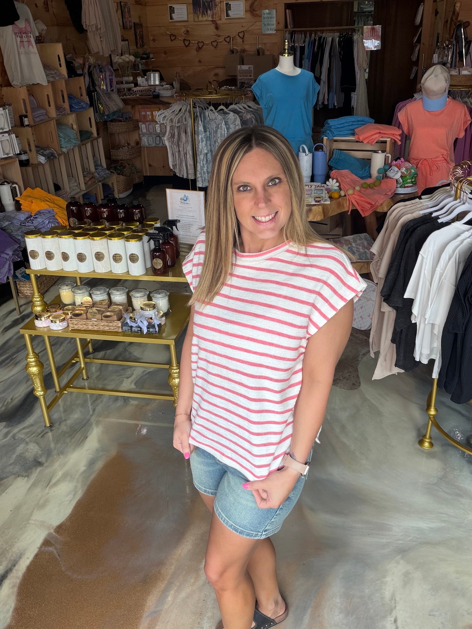 Striped Round Neck Short Sleeve Top