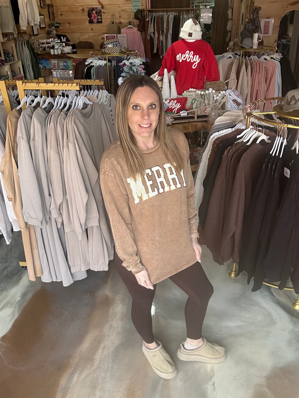 Merry Foil Mineral Washed Long Sleeve Graphic