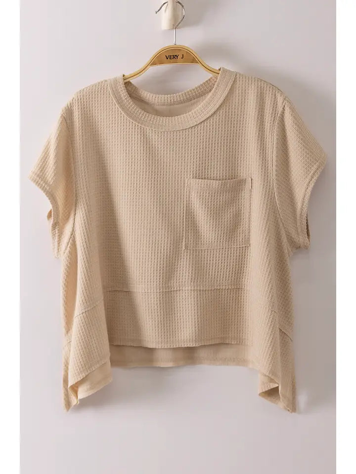 PLUS Size Flared Hem Waffle Knit Casual Top