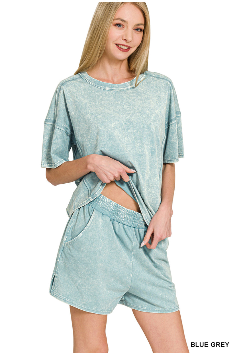 Acid Washed Short Sleeve Tee & Shorts Set