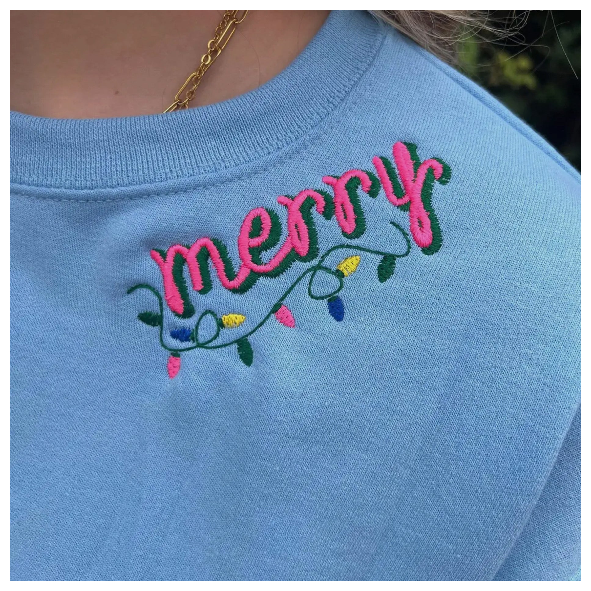 Merry Embroidered Collared Crew