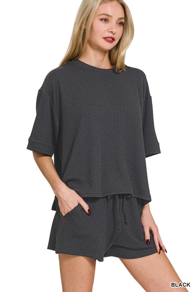 Corded rib short sleeve tee & short pants set
