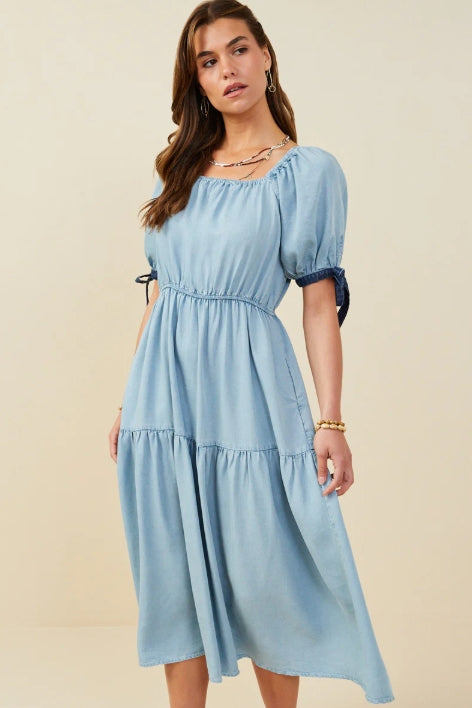 Women's Contrast Tie Sleeve Washed Tencel Dress