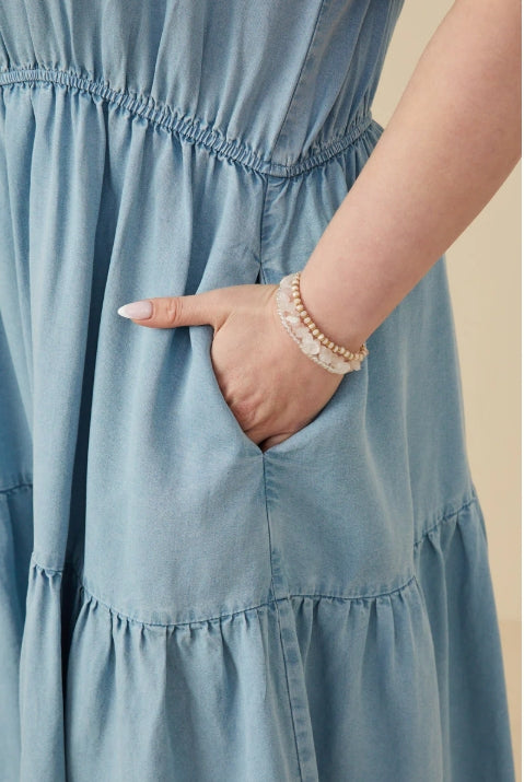 Women's Contrast Tie Sleeve Washed Tencel Dress