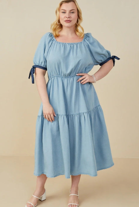Women's Contrast Tie Sleeve Washed Tencel Dress