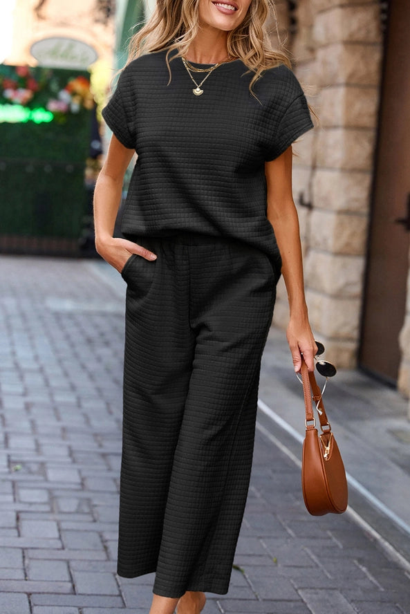 Textured Top and Pants Summer Set