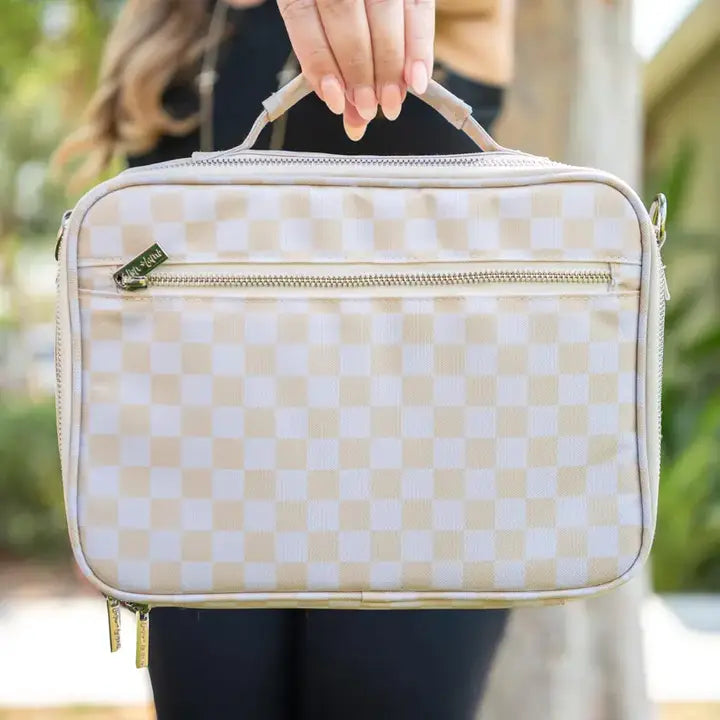 Beige Checkered Bible Bag Cover