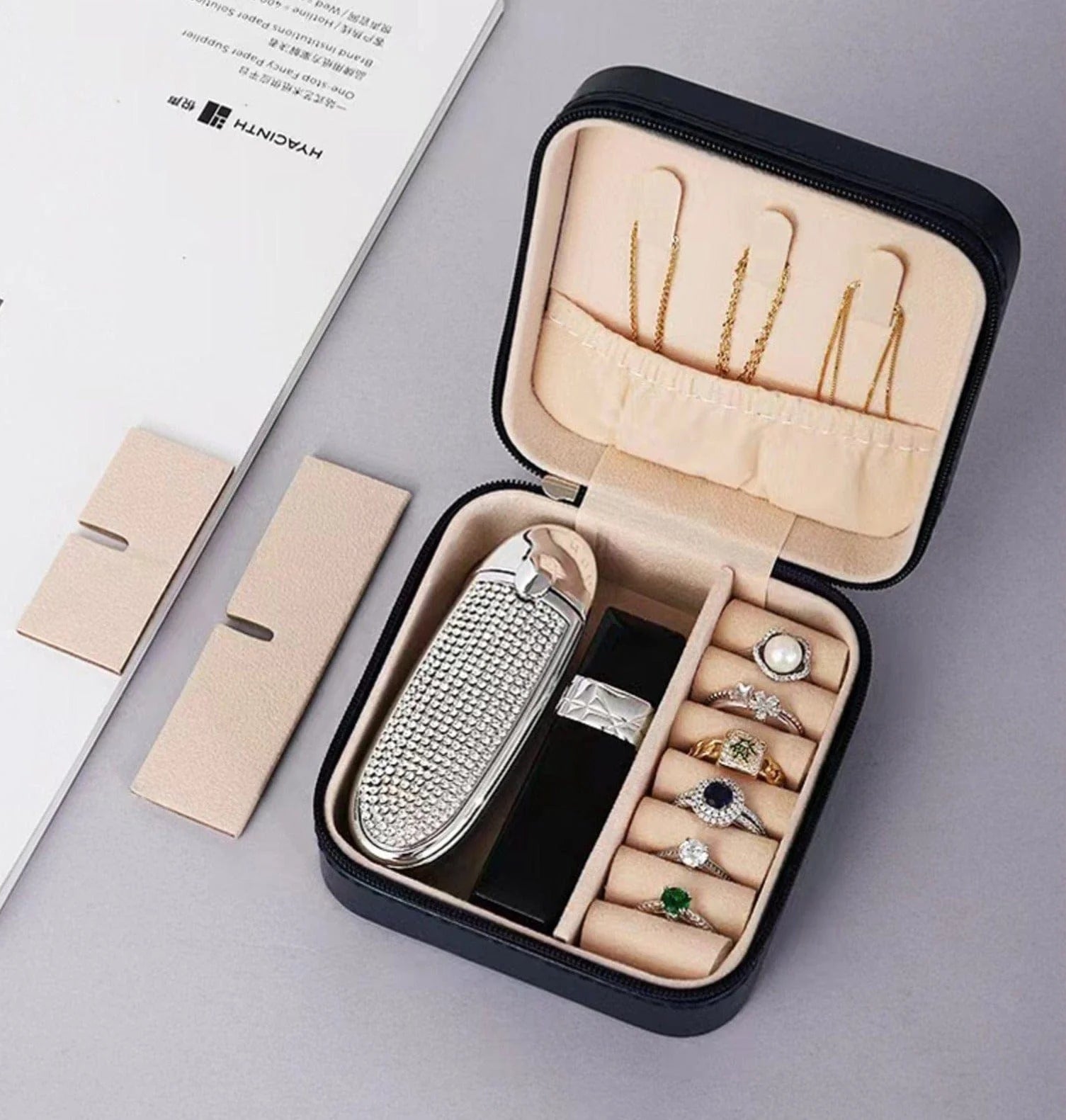 Zip Around Square Jewelry Box