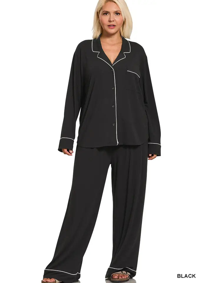 Down Long Sleeve Shirt and Pants Pj Set