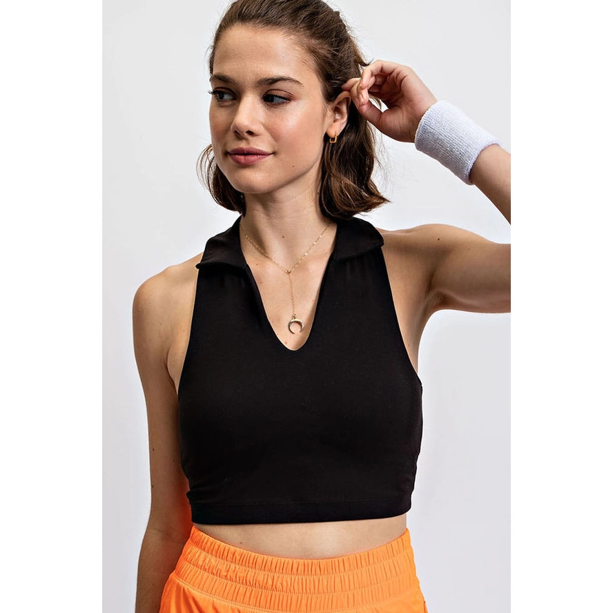 Butter Collared Cropped Sports Tank with V-Neck
