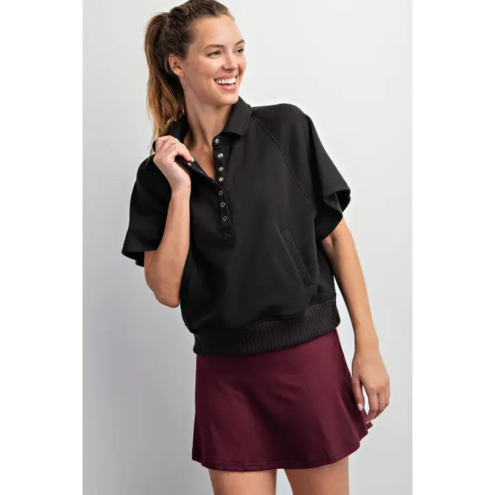 French Terry Short Sleeve Collared Top