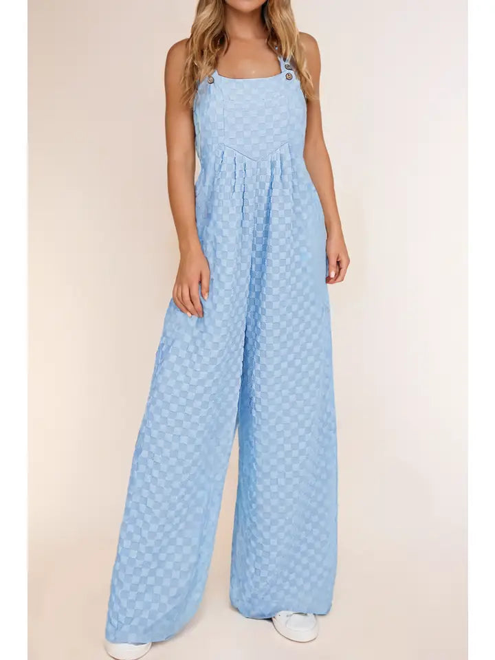 Checkered Pocketed High Waist Wide Leg Romper