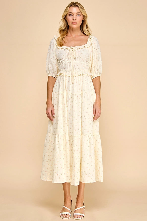 Juliette Mini Ribbon Cotton Gauze Midi Dress - Pink