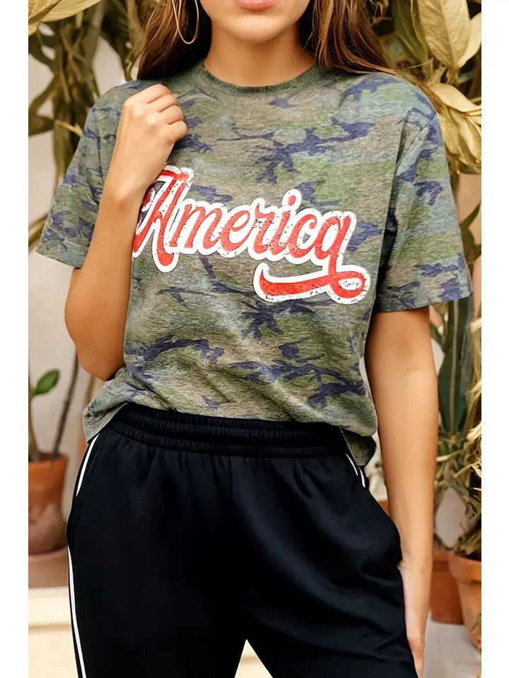 Stylish Camouflage America Patriotic Tee